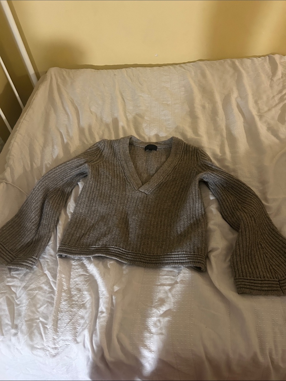 Soft V‑Neck Ribbed Sweater — Gray